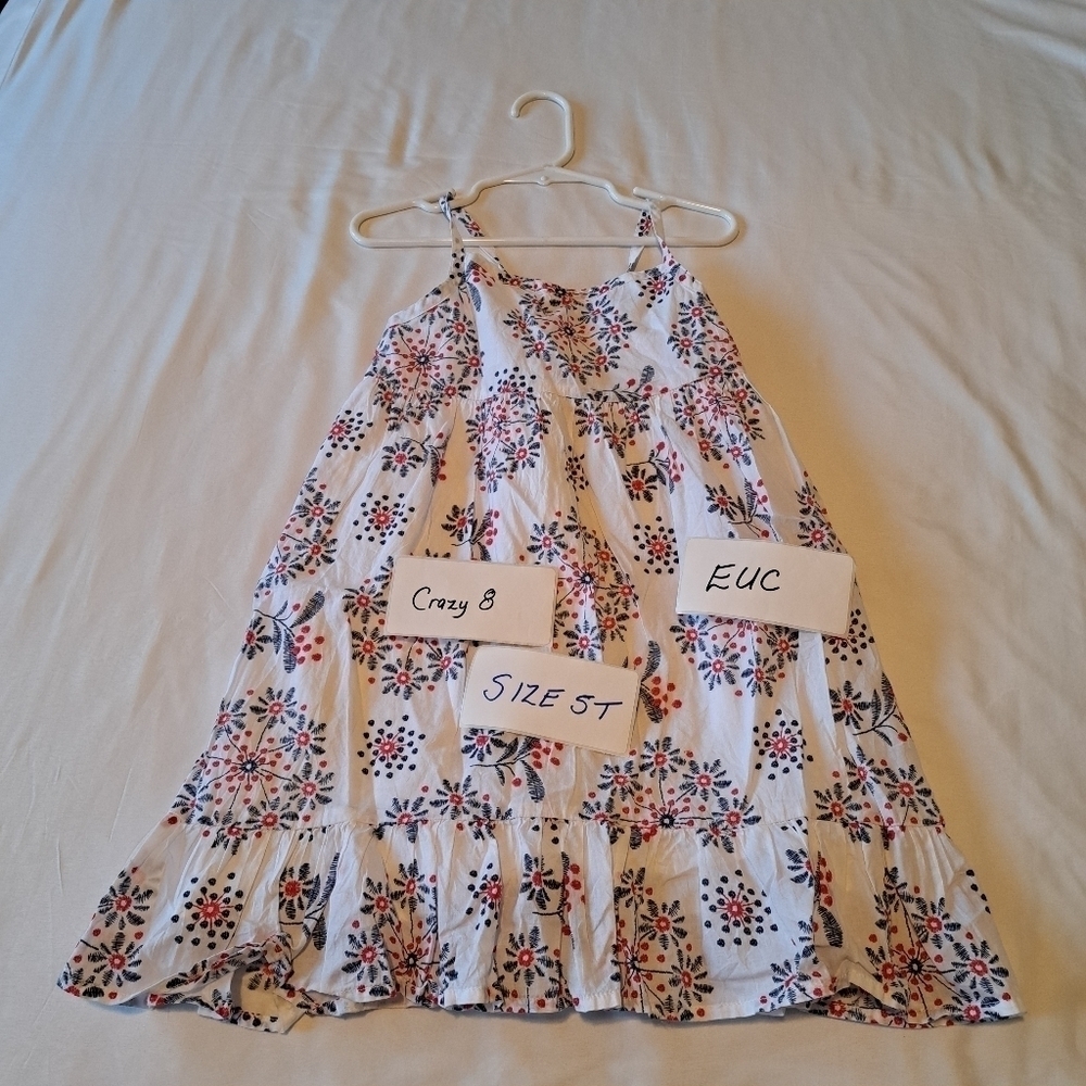 Crazy 8 girls size 5T sleeveless lined dress white with red and blue flowers